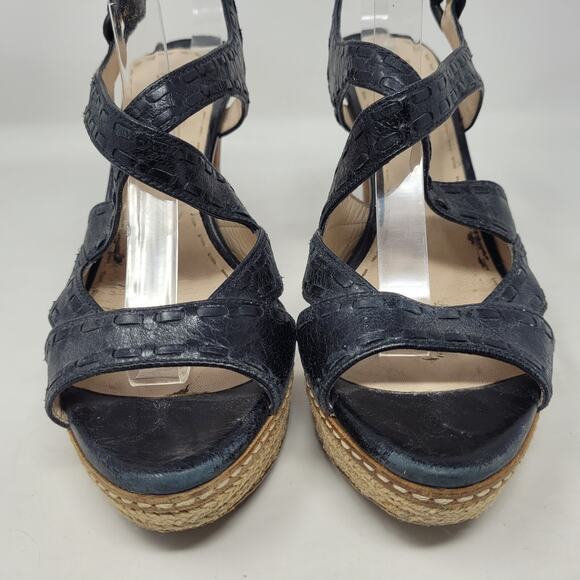 Prada Sandals IT39.5 US9.5 Black Leather Espadrille Platform Slingback Heels - Picture 9 of 14